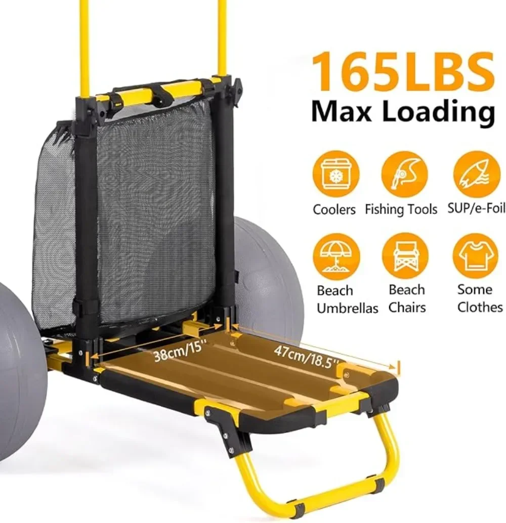 # Hot Beach Fishing Cart Beach Wagon Trolley With 12" Big Balloon Wheels For Sand Foldable Beach Trailer With 18.5" X 15" Cargo view 4