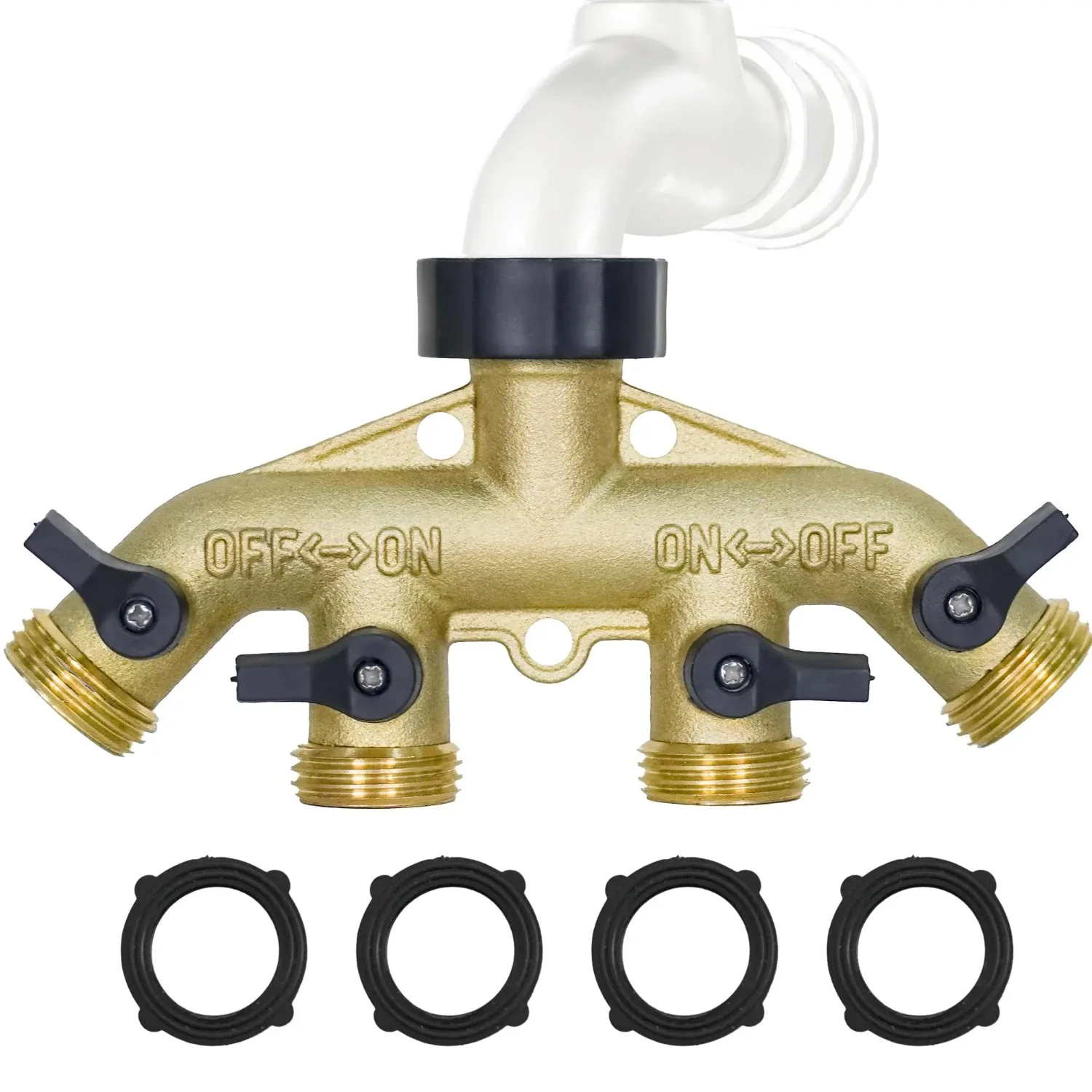 

Suitable for six point threaded four-way ball valve water divider, garden water pipe joint, pure copper three-way splitter