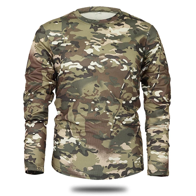 Hand-painted Camouflage Pattern Casual T-shirt Long Sleeve Tactical Camouflage T-shirts Men\'s Spring And Autumn Quick Dry Tees