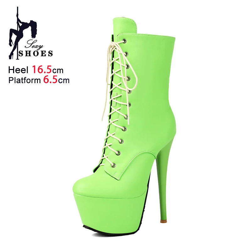 

Короткие ботинки для танцев на шпильке 16,5 см. Сексуальная женская готическая обувь. Зеленые ботильоны на платформе 6,5 см.