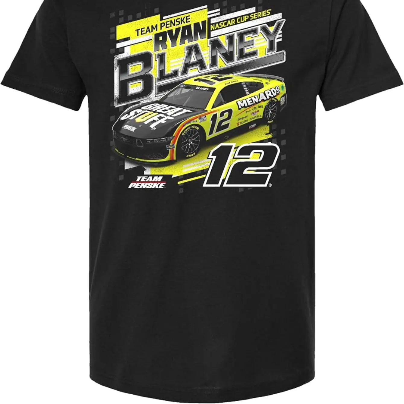 Ryan Blaney NASCAR Men's Black Pattern T-Shirt 100% Cotton Pensky Racing Design