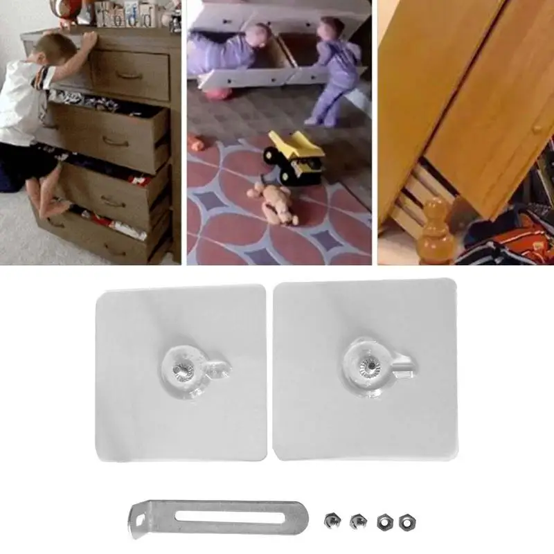 Furniture Wall Anchor Self-Adhesive Baby Proofing For Wall Resistant Metal Straps Furniture Wall Anchor Prevent Baby Pet From