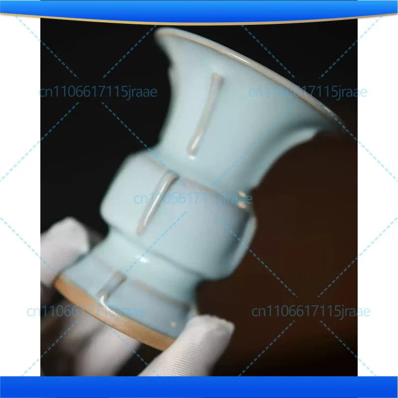 Intangible Cultural Heritage Jun Porcelain Small Flanged Zun Blue Green Kiln Change Creative Home Art Decor Ornament