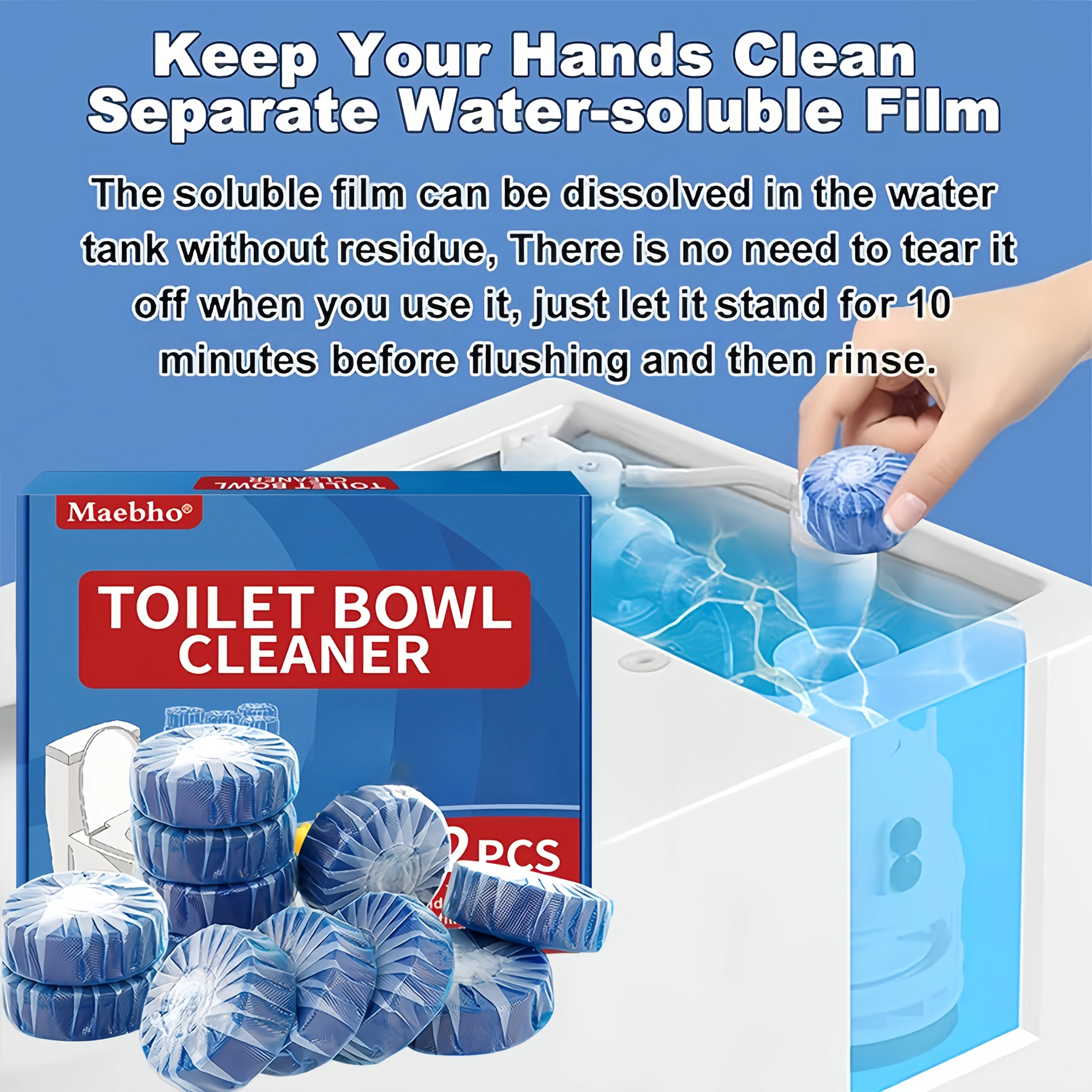 Toilet Bowl Cleaners, Automatic Toilet Tank Cleaner Tablets, Blue Toilet Bowl Cleaner Tablets for Deodorizing & Descaling, Powerful Cleaning, Slow-Release Against Tough Stains 12 Pack view 2