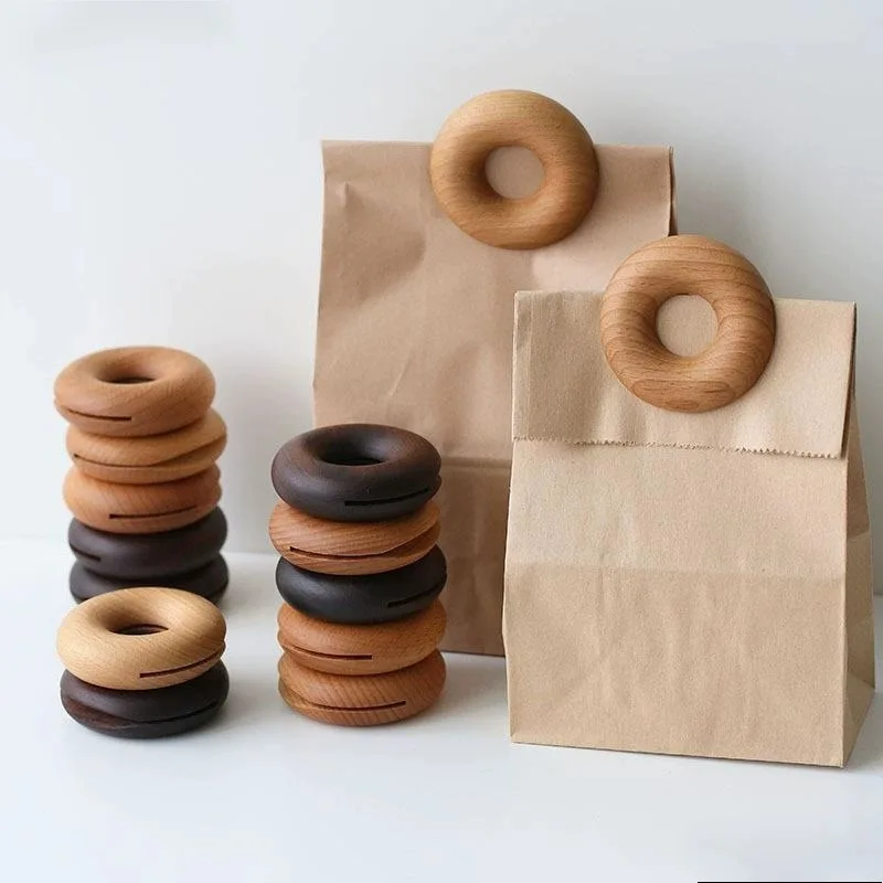 Wooden Sealer Snack Fresh Food Storage Bag Clips Kitchen Tool Accessories Donut Shape Sealing Clamp Kitchen Food Clips