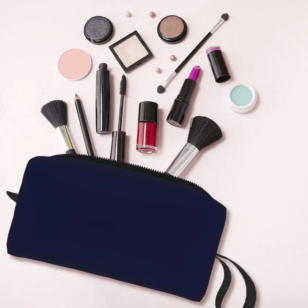 Midnight Blue Solid Color Makeup Bags Toiletry Cosmetic Bag Trendy Outdoor Makeup Organizer Case