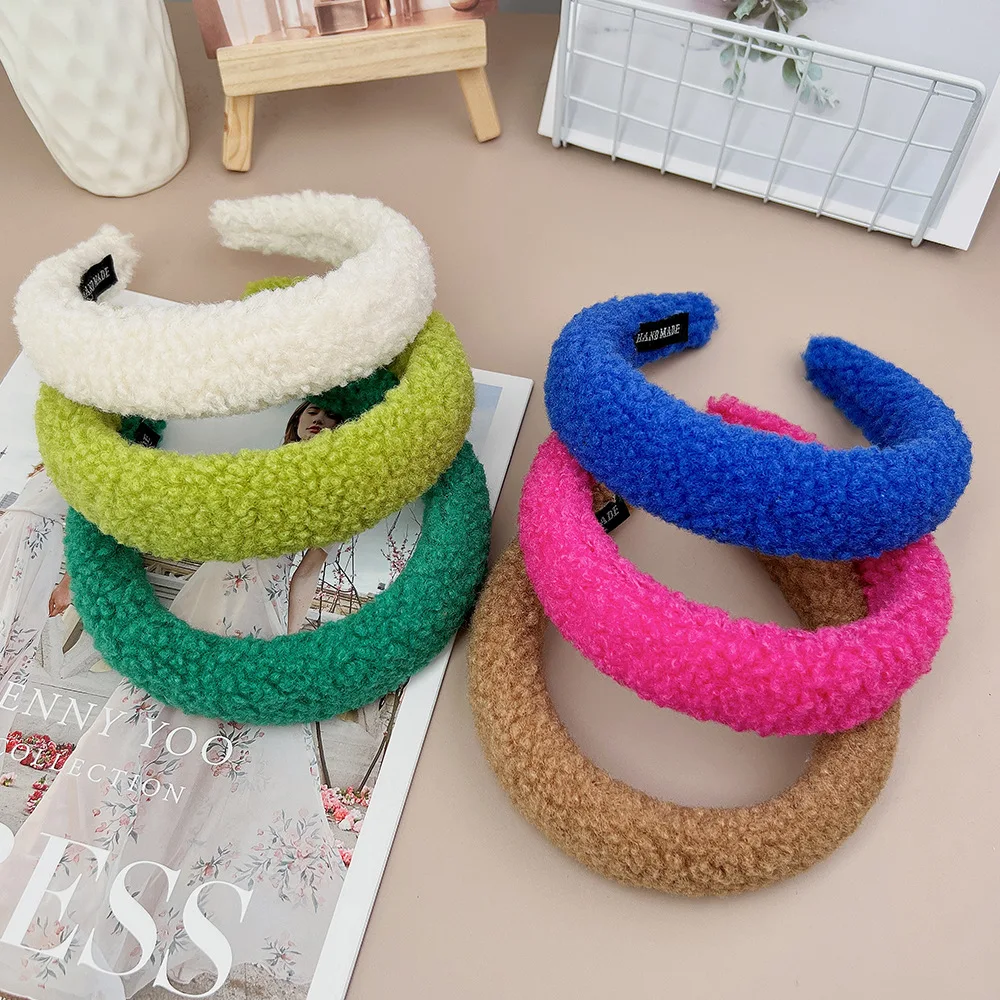 Women\'s Vintage Candy Color Teddy velvet Headbands Girl\'s Winter Warm Neon Headwear Hair bands Hair Accessories