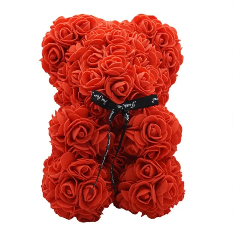 Ourson en roses artificielles, 25cm, fausses fleurs, pour un cadeau d\'anniversaire, pour un mariage