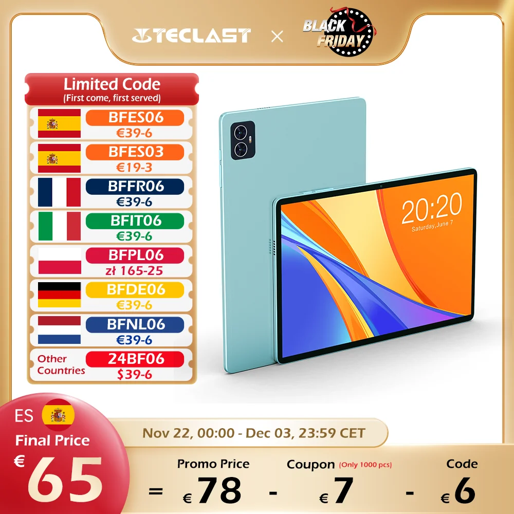 Teclast M50, 10,1 inch TDDI, Android 13 tablet PC, (6GB + 6GB)12GB RAM + 128GB ROM, UNISOC T606, 8 cores, Mali G57 GPU, 4G networks and calls dual SIM card slots 5G WiFi GPS 13MP + 5MP