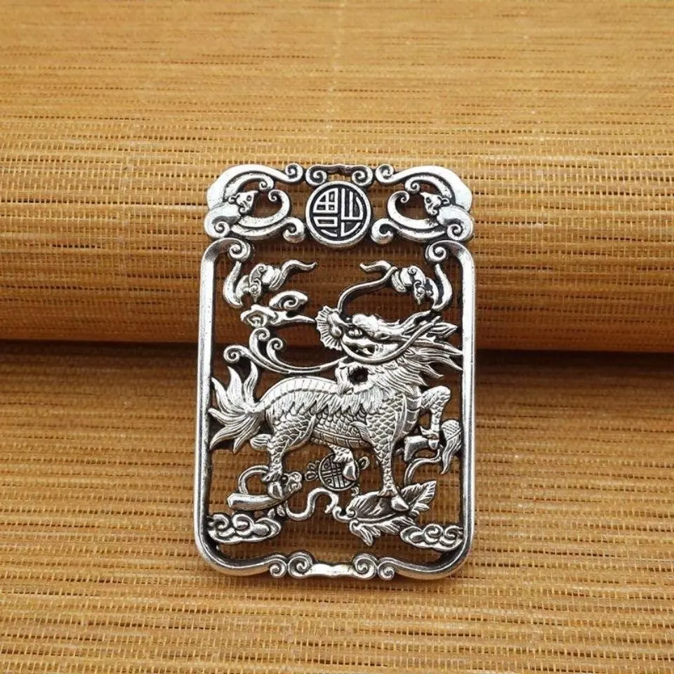 White copper and silver, front and back unicorn brand pendant, unicorn pendant.