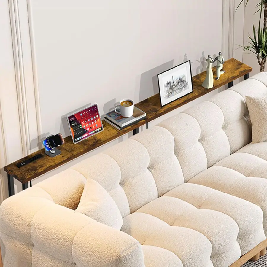 

70 Sofa Table with Builtin Power Strip 2 AC Outlets amp 2 USB Ports 4.9ft Power Cord, Metal Frame, Easy Assembly, Long Couch Tab