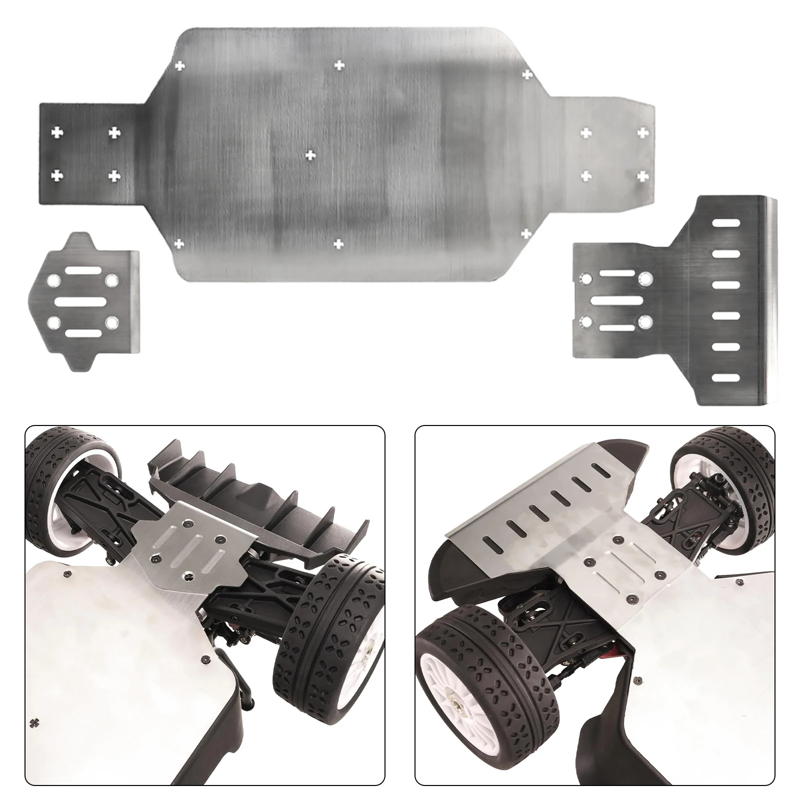 Conjunto de placa antiderrapante de chassi de metal para 1/7 mjx hype go 7303 rc peças de atualização de carro armadura antiderrapante dianteira e traseira de aço inoxidável