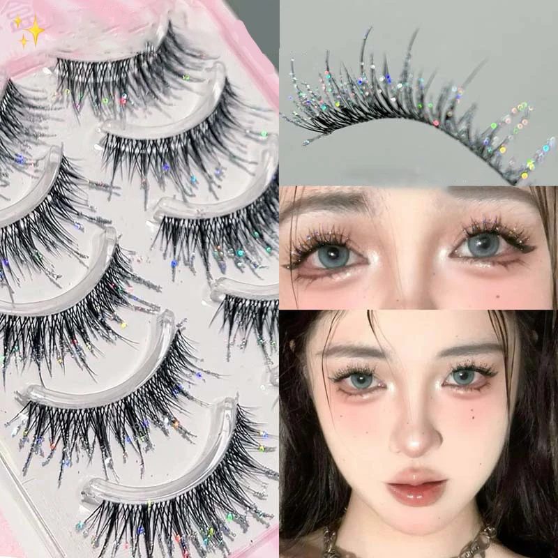 Thai Style Colorful Diamond Lashes 5 Pairs Sparkling C Curl Fluffy Lashes for Stage Festival Christmas cosplay Very photogenic