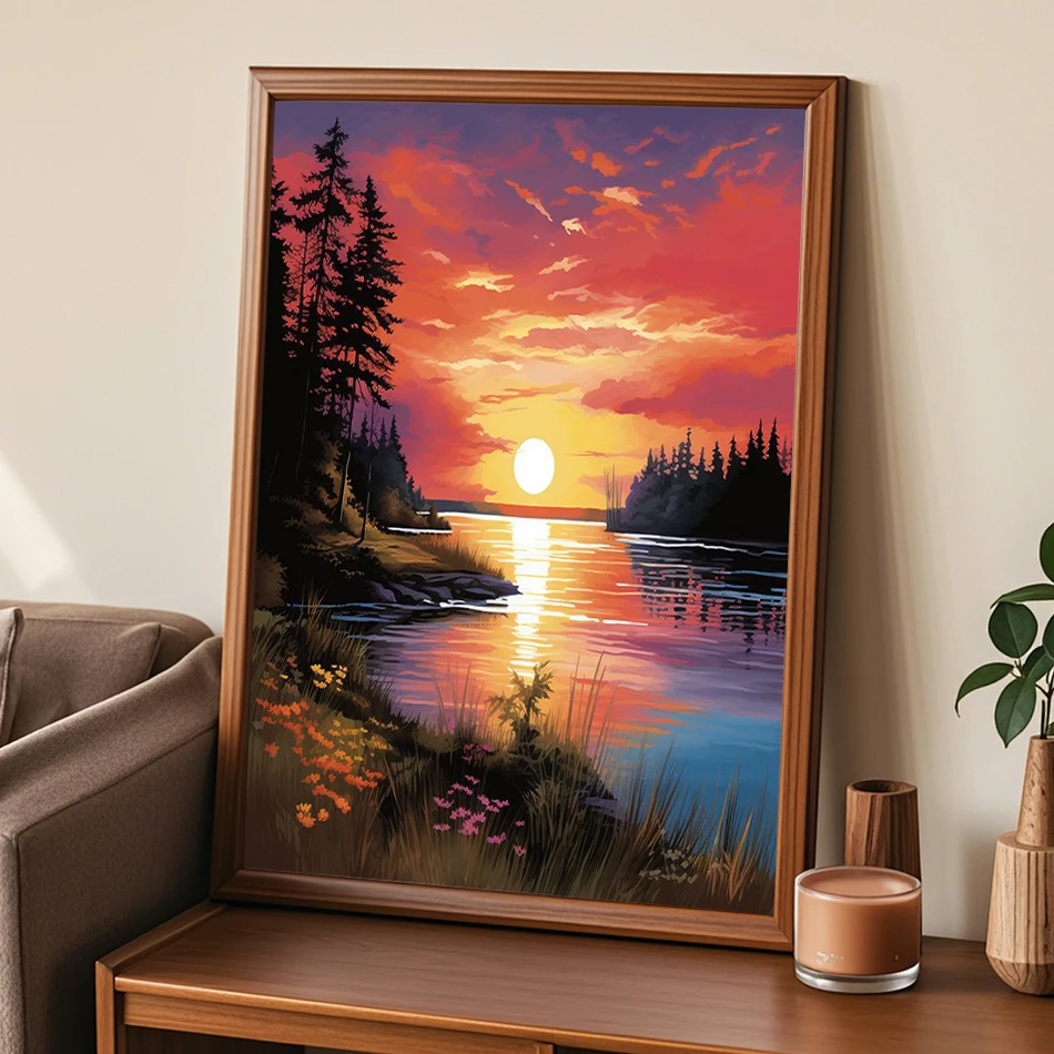 

SDOYUNO Painting By Number Adults Landscape Evening Purple Scenery Drawing By Numbers Picture Drawing Paint Kit Decoration Home