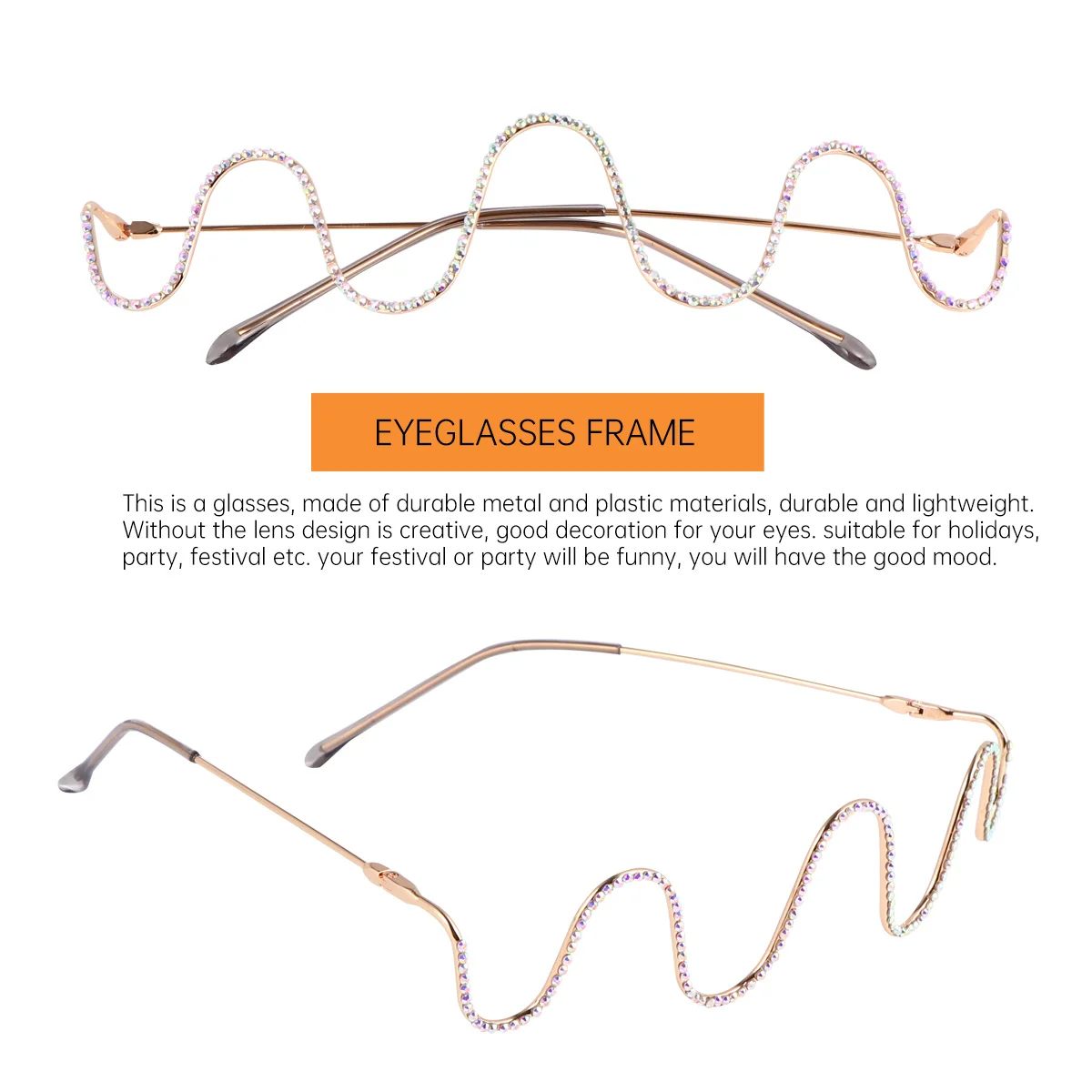 

1 Pair Eyeglasses Frame Diamond Inlaid Fashion Unisex Photography Glasses Spectacle For Photography Prop Decorative Glasses