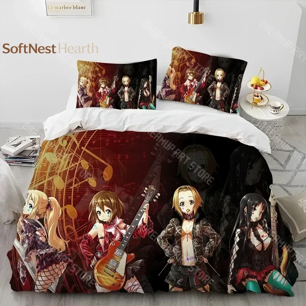 2026 3D K-ON Cartoon Cute Lolita Kawaii Girls Comforter Bedding Set,Duvet Cover Bed Set Quilt Cover Pillowcase,Queen Size Beddin