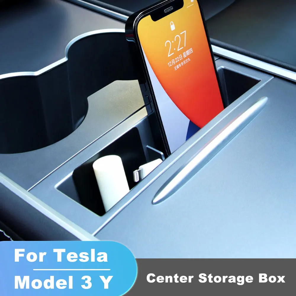 

For Tesla Model 3 Model Y 2021-2023 Center Hidden Phone Storage Box Center Cup Holder Interior Organizer Car Accessories