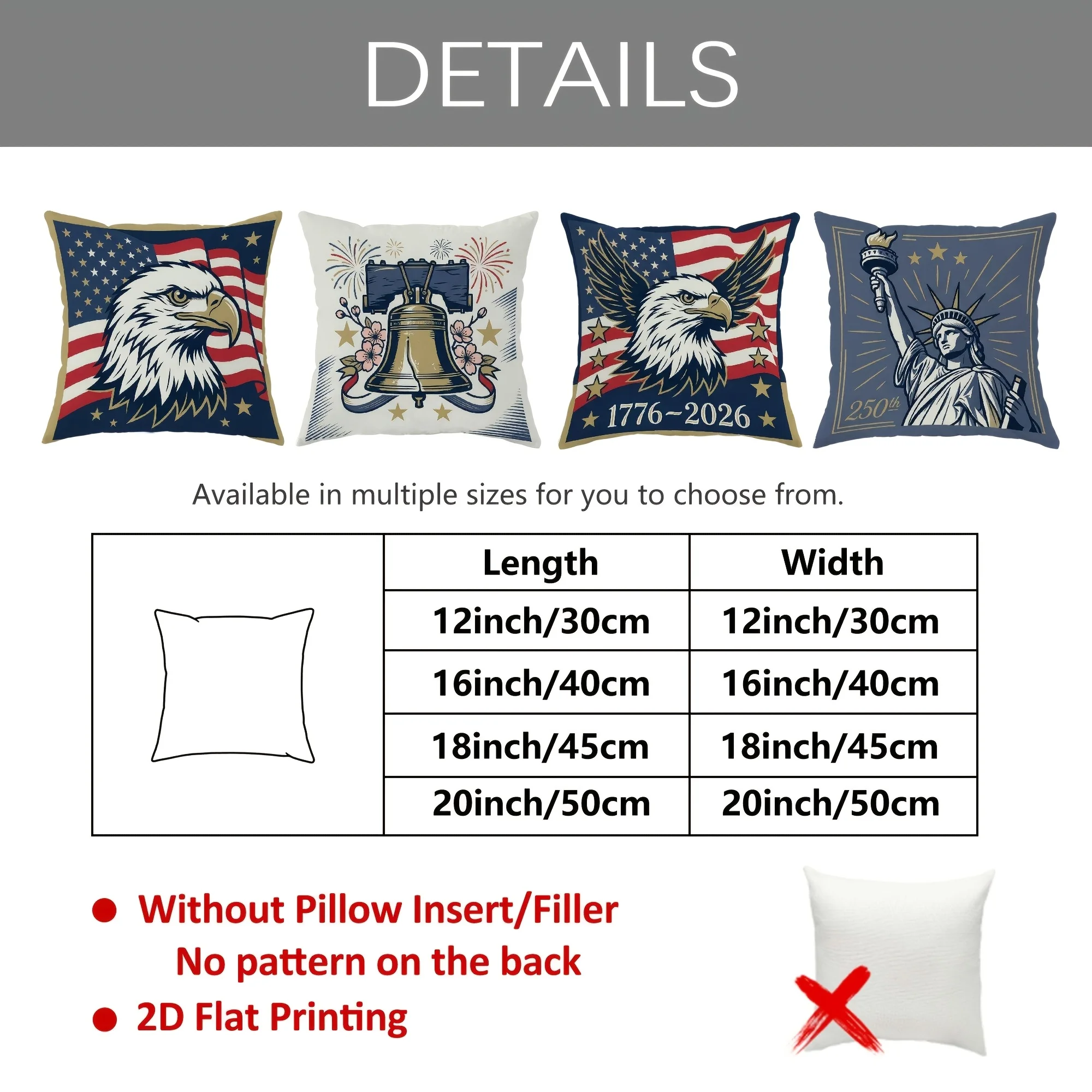 4 PCS USA Flag Pillowcase Set Patriotic American Home Decor Eagle Liberty Bell Statue Covers 45x45cm