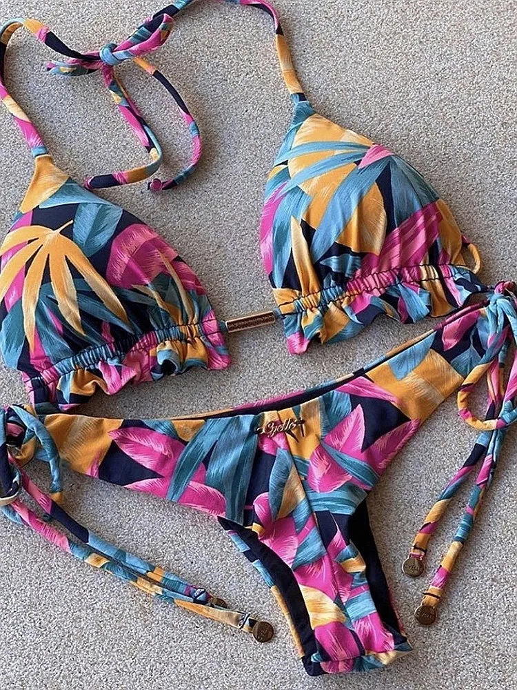 

RUOTONGSEPT Sexy Micro Bikini Set 2024 New Women Feather Print Bandage Swimwear Brazilian Bathing Suit Female Bikinis