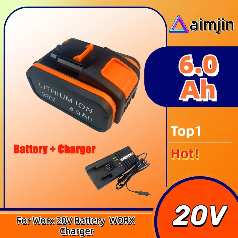 Original Worx 20V 6.0Ah Lithium battery Rechargeable WA3553 WA3553.1 WA3551 WA3570 for All WORX Electric and Garden Tools