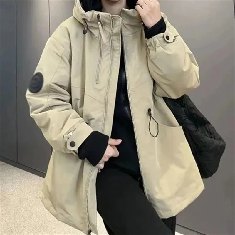 2025 Spring And Autumn Women's New Versatile Hooded Casual Korean Version, Loose Waist Windbreaker Jacket American Workwear