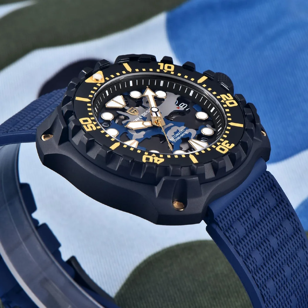 PAGANI تصميم جديد للرجال ساعات اليد الميكانيكية الفاخرة التلقائي ساعة للرجال الأسود الصلب 100 متر مقاوم للماء NH35 ساعة