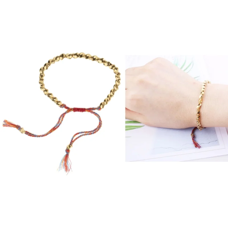 Handmade Tibetan Copper Bead Bracelet Buddhist Braided Cotton Luck Rope Bracelet for Protection Good Luck Success Amulet