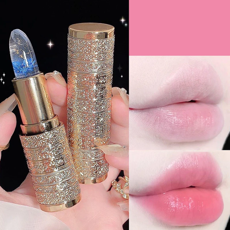 1pc Moisturizing Flower Transparent Lipstick Temperature Color Changing Lip Balm Long Lasting Jelly Lipstick Lips Care Makeup