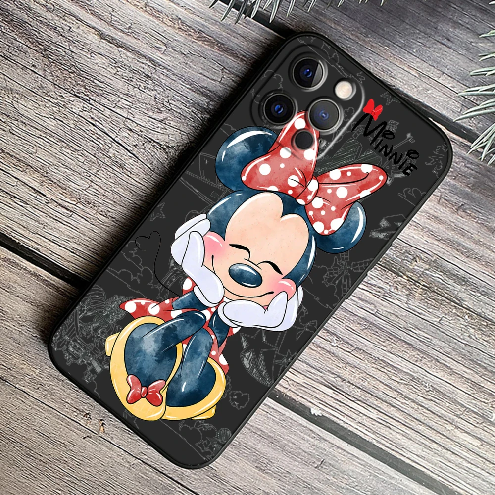 Poincoque de téléphone noire Minnie Couple, coque de téléphone pour iPhone 15 14 13 12 11 XS Poly X 8 7 SE Pro Max Plus Mini