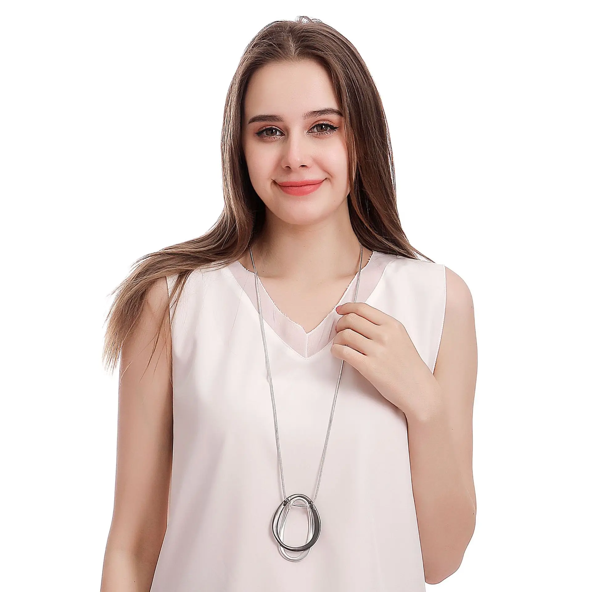 Long Necklace Multilevel Double Plated Vintage Statement Geometric Pendants Women Fashion Jewelry Mujer Kolye Jewelry