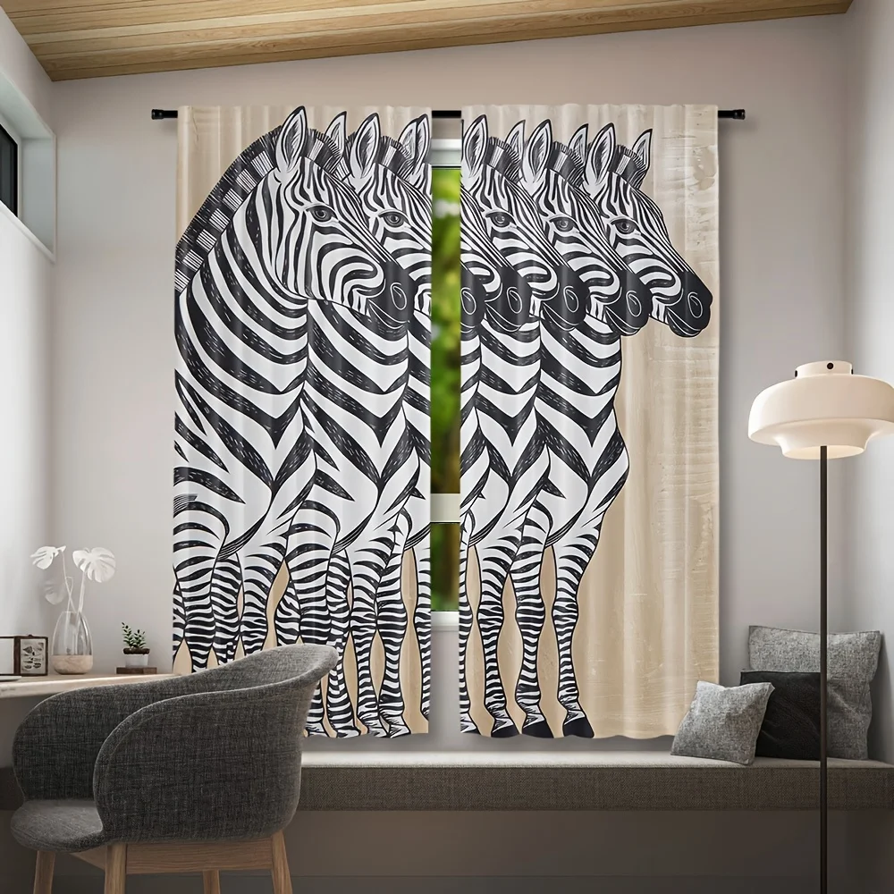 Stylish Black and White Zebra Print Curtains Panels Set Boho Animal Stripes Tropical Safari Living Room Window Decor