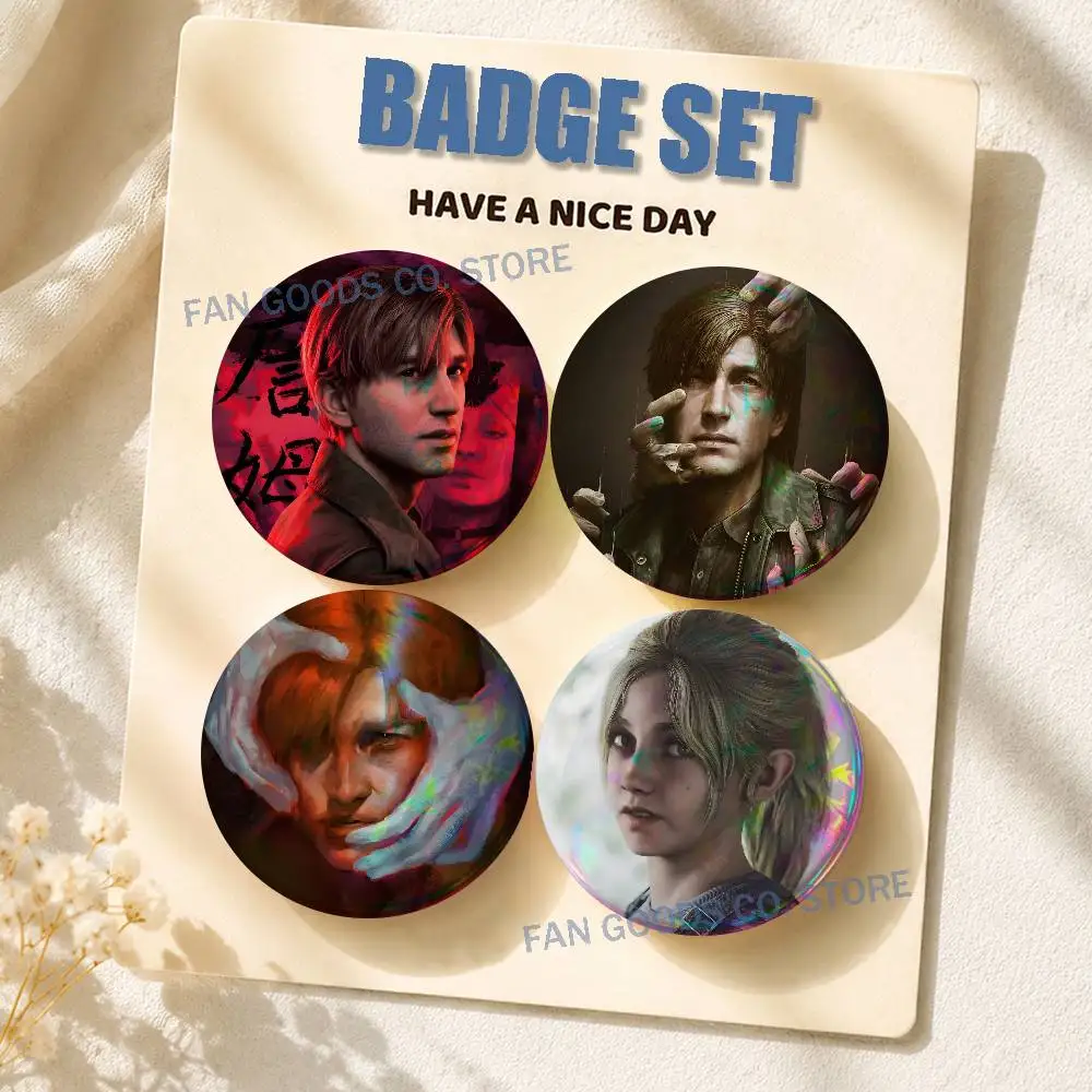 S-Silent Hill Game 2 remake Brooches for Backpack Accessories 25,32,44,58,75mm Round Enamel Pins 2-piece set Cartoon Anime Badge