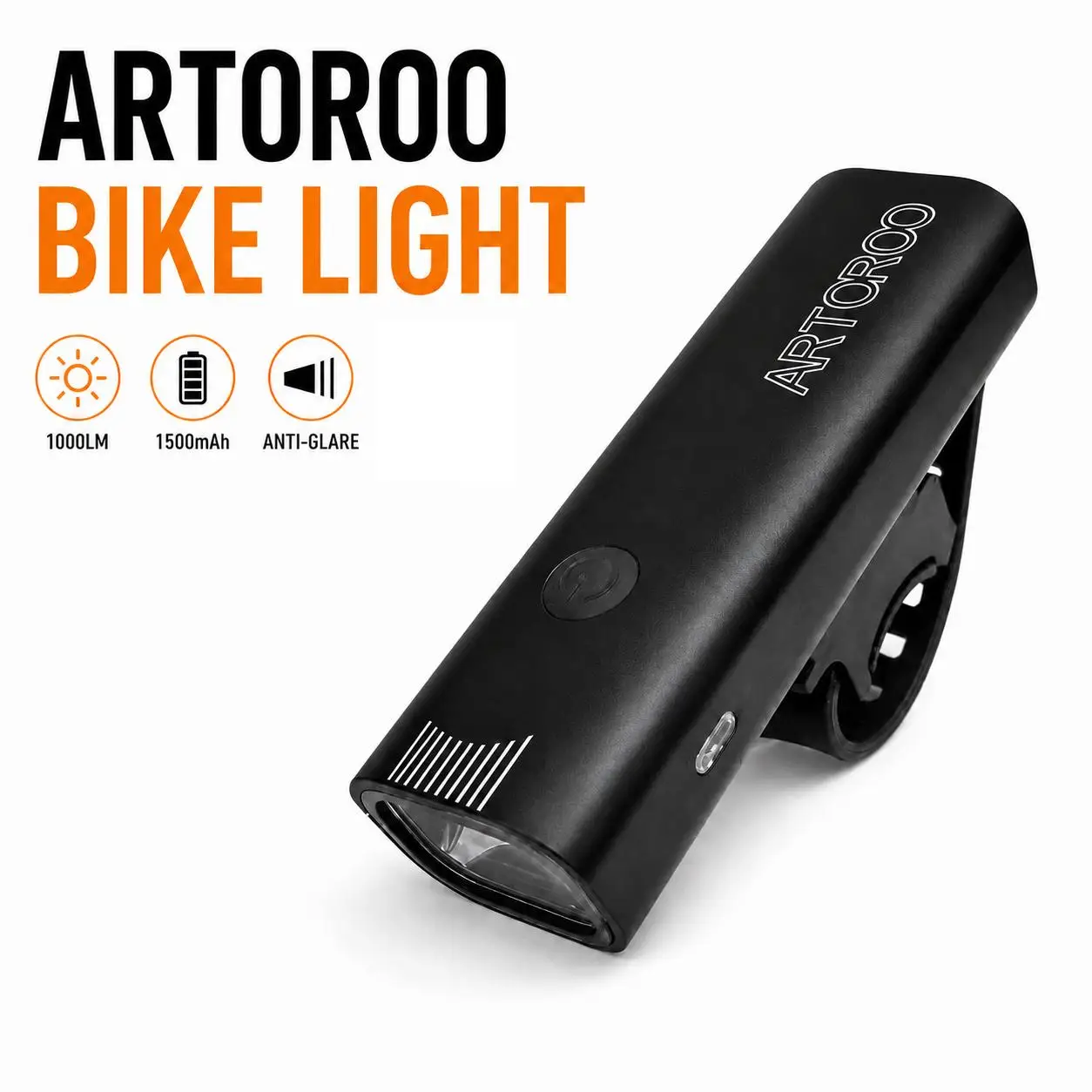 ARTOROO Alloy Bicycle Front Light 1000LM LED Bike Light 1500mAh USB Type-C Rechargeable Cycling Headlight 4 Lighting Modes