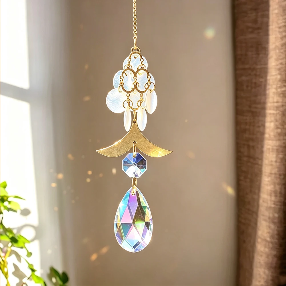 Mermaid Tail Capiz Shell Crystal Suncatcher AB Teardrop Prism Pendant Car Mirror Charm Window Hanging Ornament Rainbow Maker