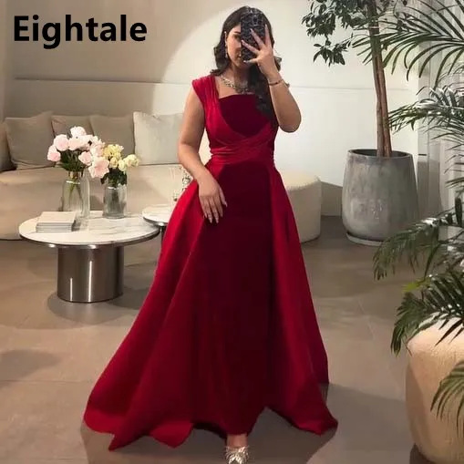 Burgundy A Line Evening Dresses For Wedding Party Velour Formal Prom Dress Dubai Party Gown Customized