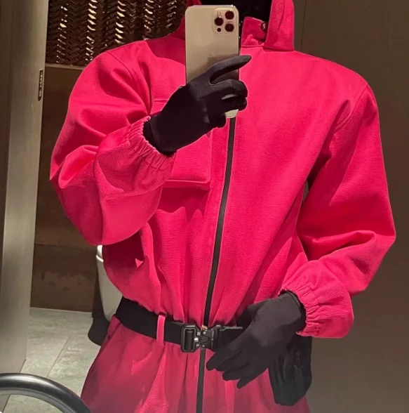 

New loween Costume Korean Movie Paper House Cos Red Jumpsuit Wood Man Red Outfit Women's Ethnic Wear