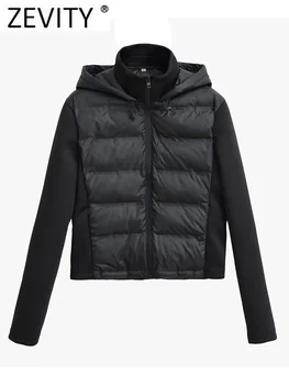 ZEVITY, nueva moda para mujer, Chaqueta de algodón de retales de manga larga con cuello levantado, abrigo informal para mujer, Tops cortos elegantes de invierno CT7146