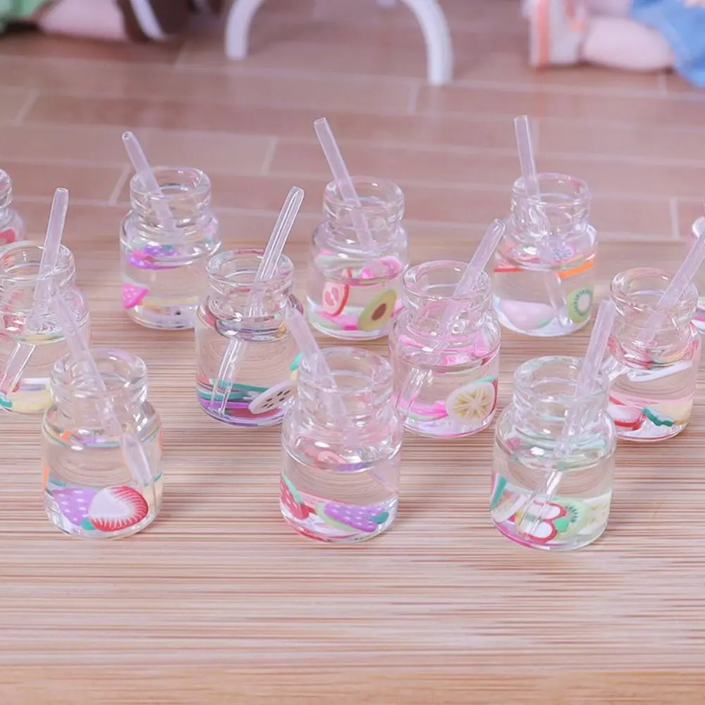 Glass Dollhouse Fruit Straw Cup Resin 3D BJD Doll Kitchen Straw Cup Colorful DIY Miniature Model Drink Cups Food Accessories