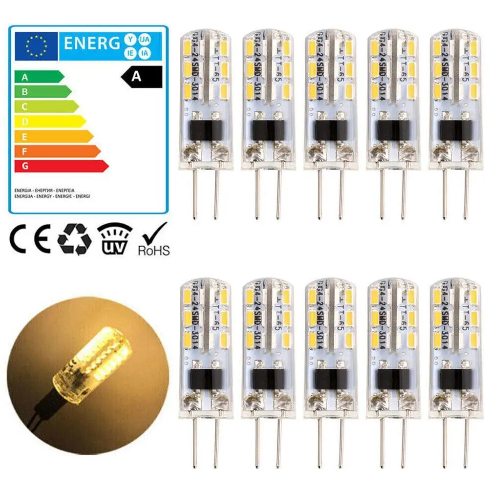 10 Pack G4 LED Bulb 12V AC DC 3W No Flicker G4 Bulbs Bi-Pin LED Light 10W 20W T3 Halogen Lamp Replacement (Daylight White)