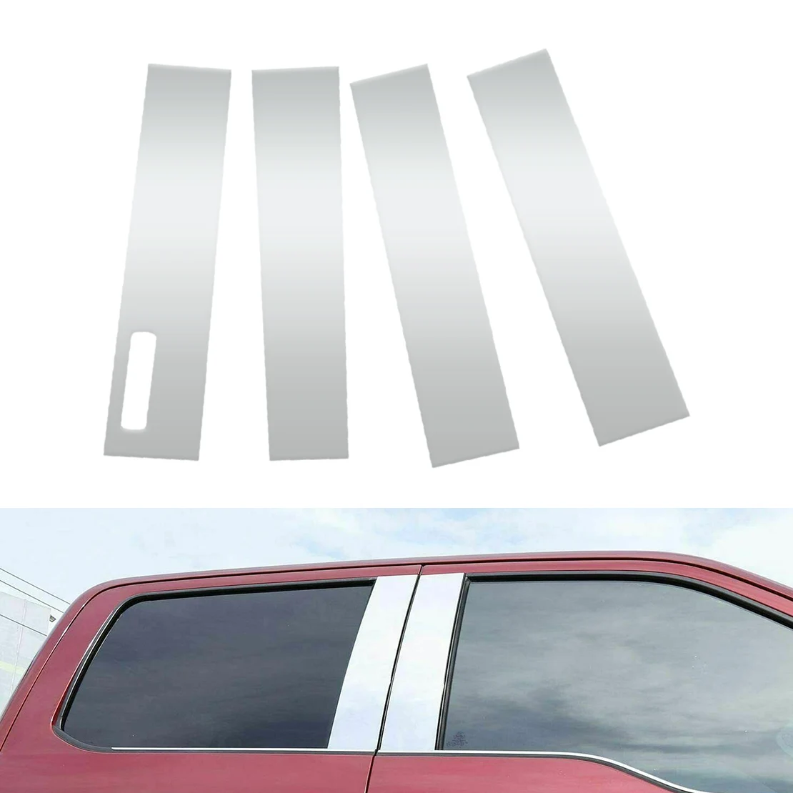 

4pcs Silver Stainless Steel Car Window Door B Pillar Posts Strip Trim Fit for Ford F150 2021 2020 2019 2018 2017 2016 2015