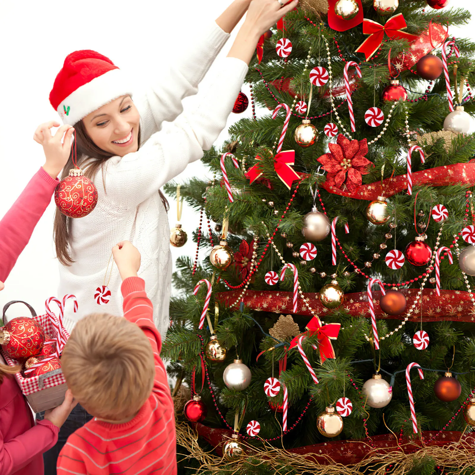 

60pcs Christmas Tree Decoration Ornaments Candy Cane Hanging Xmas Decor For Party Home Festival Acrylic Lollipop Reusable Gift