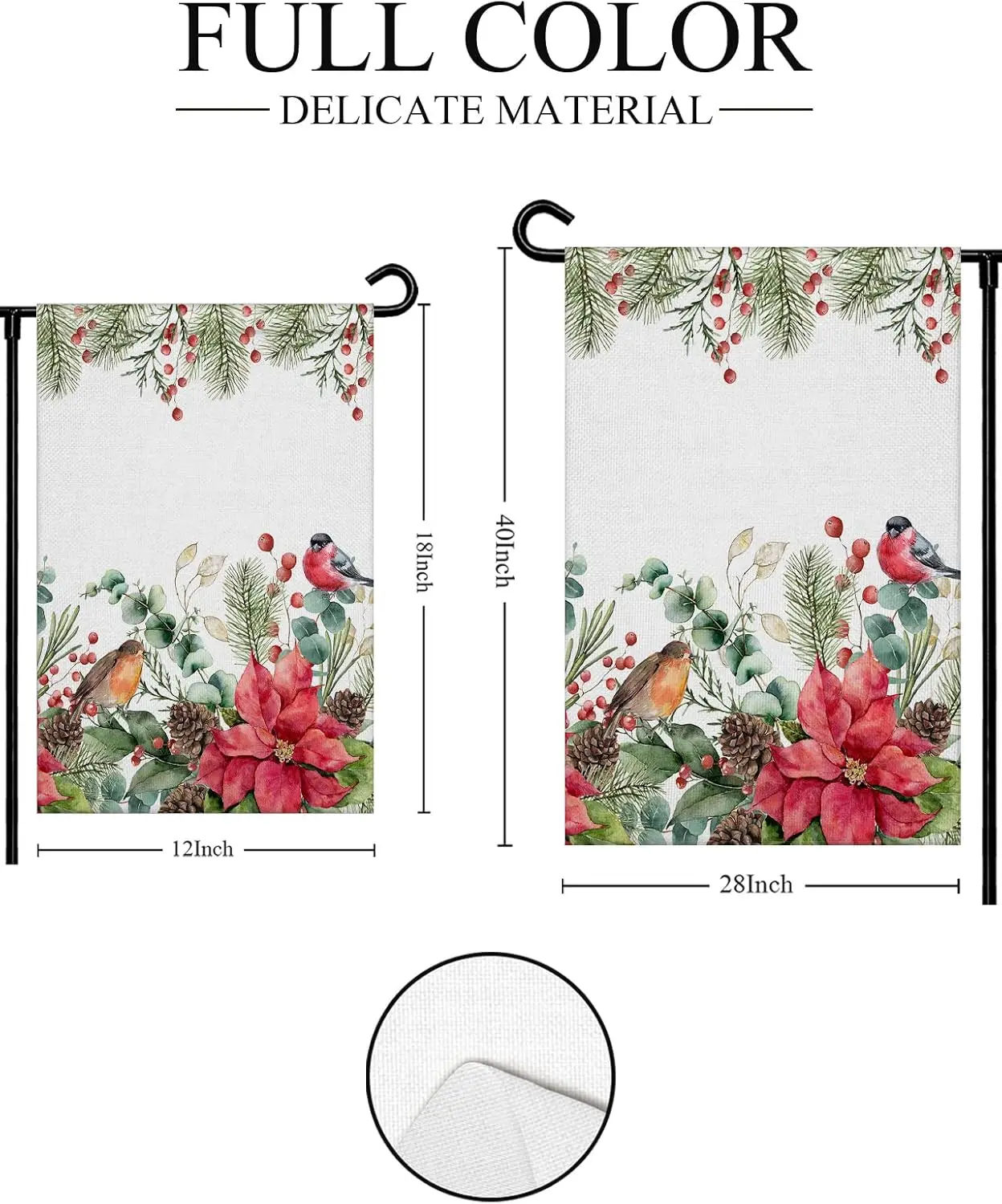 Garden Flags for Outside, Spring Summer Garden Flag for Garden & Porch Decor, Christmas Poinsettia Flower Robin and Fir Tree