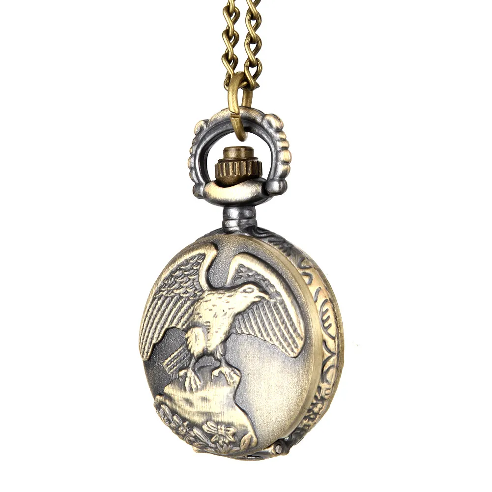 Fashion Men Women Vintage Quartz Pocket Watch Alloy Antique Eagle Wings Pattern Necklace Pendant Chain Clock Gifts LL@17