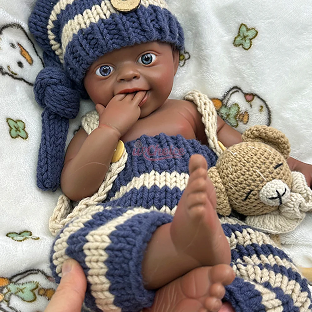 18" Silicone Reborn Baby Boy Handmade 3D Painted Newborn Baby Black Doll Pеборн Muñeca Silicone Soft Lifelike Corpo De Silicona