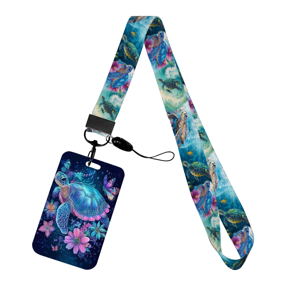 Marine Creature Sea Turtle Card Holder Lanyard with Keychains
