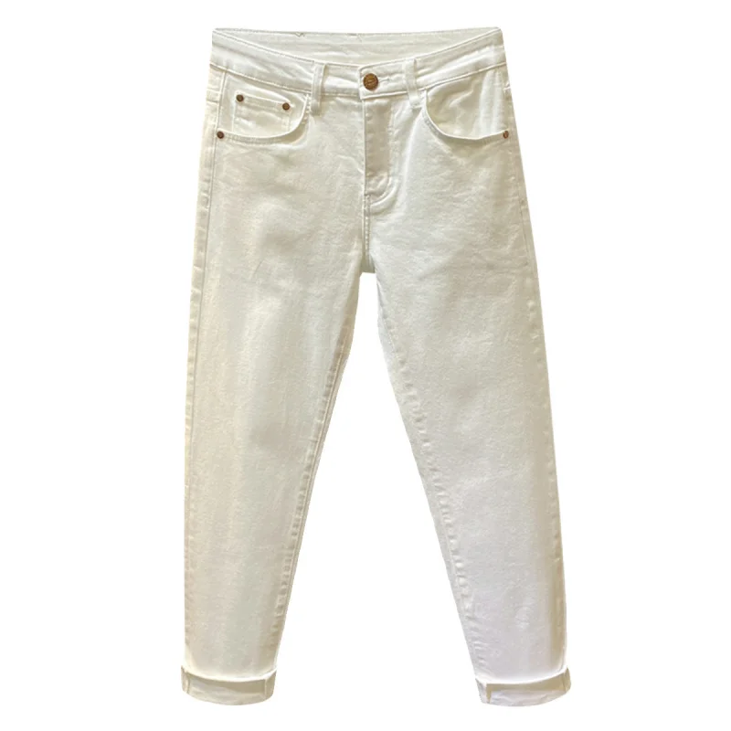 Pure black light luxury jeans men's cropped 2024 spring style fashion brand high-end all-match casual slim fit long skinny pants