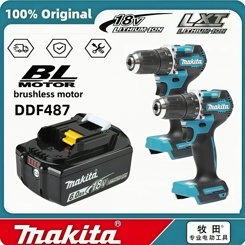 

Makita DDF487 18V Cordless Screwdriver Percussion Drill Electric Variable Speed Brushless Motor Impact Power Tools Power Drill