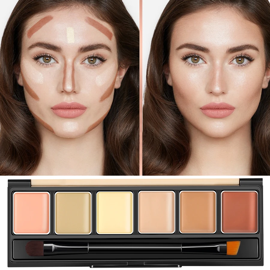 Paleta de maquillaje facial multifunción, paleta con textura de crema, cubre marcas de dolor, ojeras, ilumina la cara, cosmética duradera, 6 colores