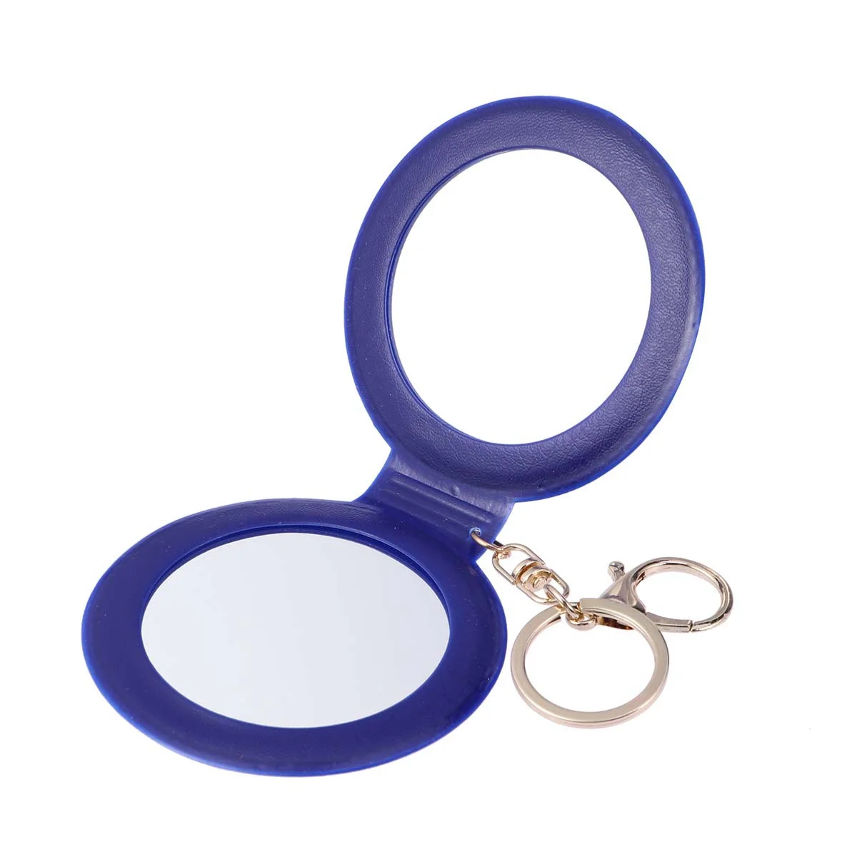 Donkerblauwe opvouwbare spiegel, draagbaar, dubbele zijden, PU-frame, make-up, compact voor dames, klein, gemakkelijk mee te nemen