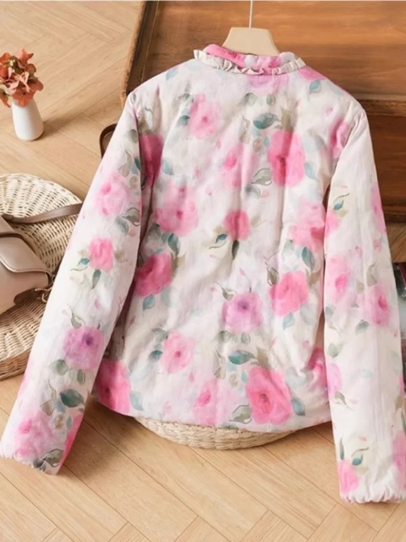 2025 Fashion New Printed Cotton Jacket Thickened Warm Art Retro Autumn Winter Coat For Women Quilted Clothing w741